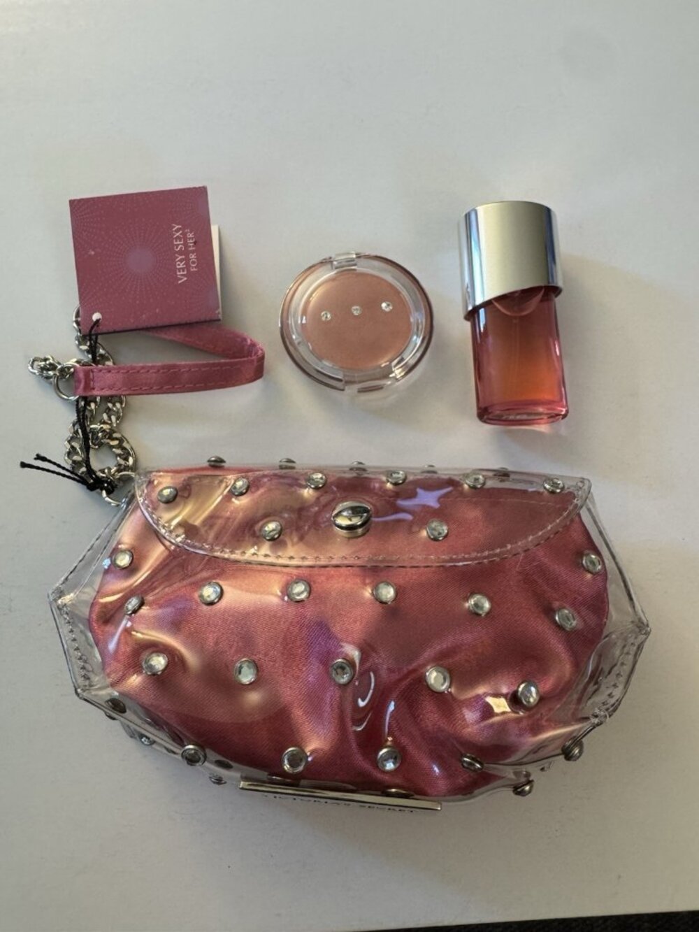 Victoria Secret Very Sexy Her Pink Bottle Clear Clutch & Lip Gloss HG5
